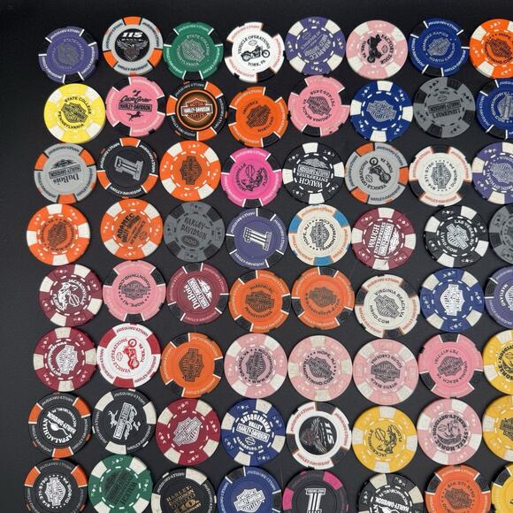 Huge Lot Of 185 Harley Davidson & 1 Indian Poker Chips Destinations Rare Vintage - Picture 2 of 8